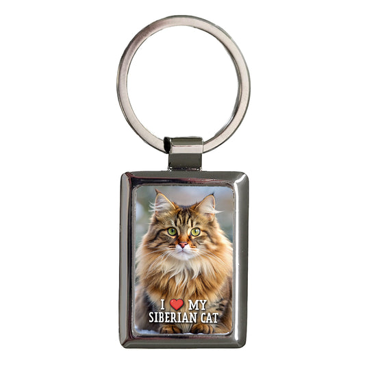 I Love My Siberian Cat Heart Rectangle Metal Keychain