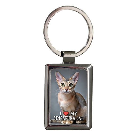 I Love My Singapura Cat Heart Rectangle Metal Keychain
