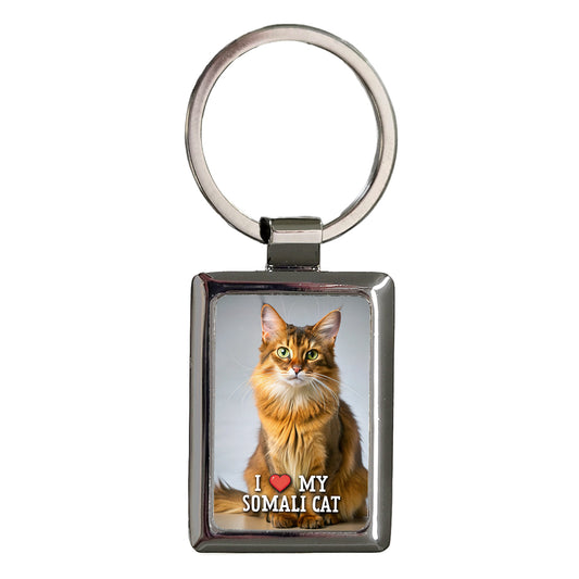 I Love My Somali Cat Heart Rectangle Metal Keychain