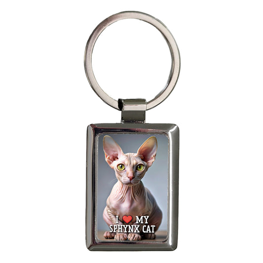 I Love My Sphynx Cat Heart Rectangle Metal Keychain