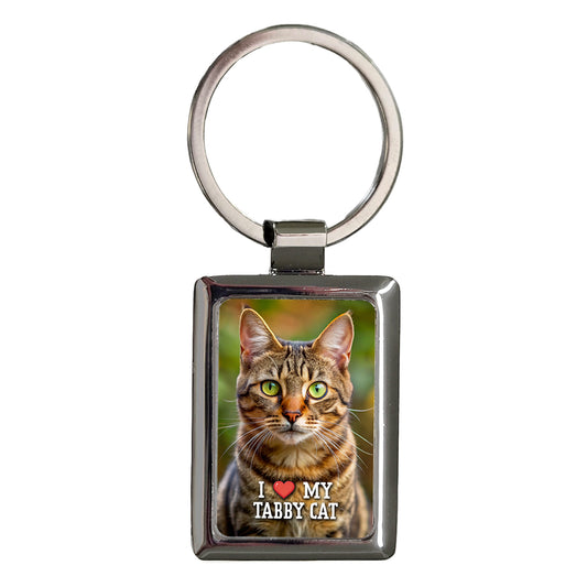 I Love My Tabby Cat Heart Rectangle Metal Keychain