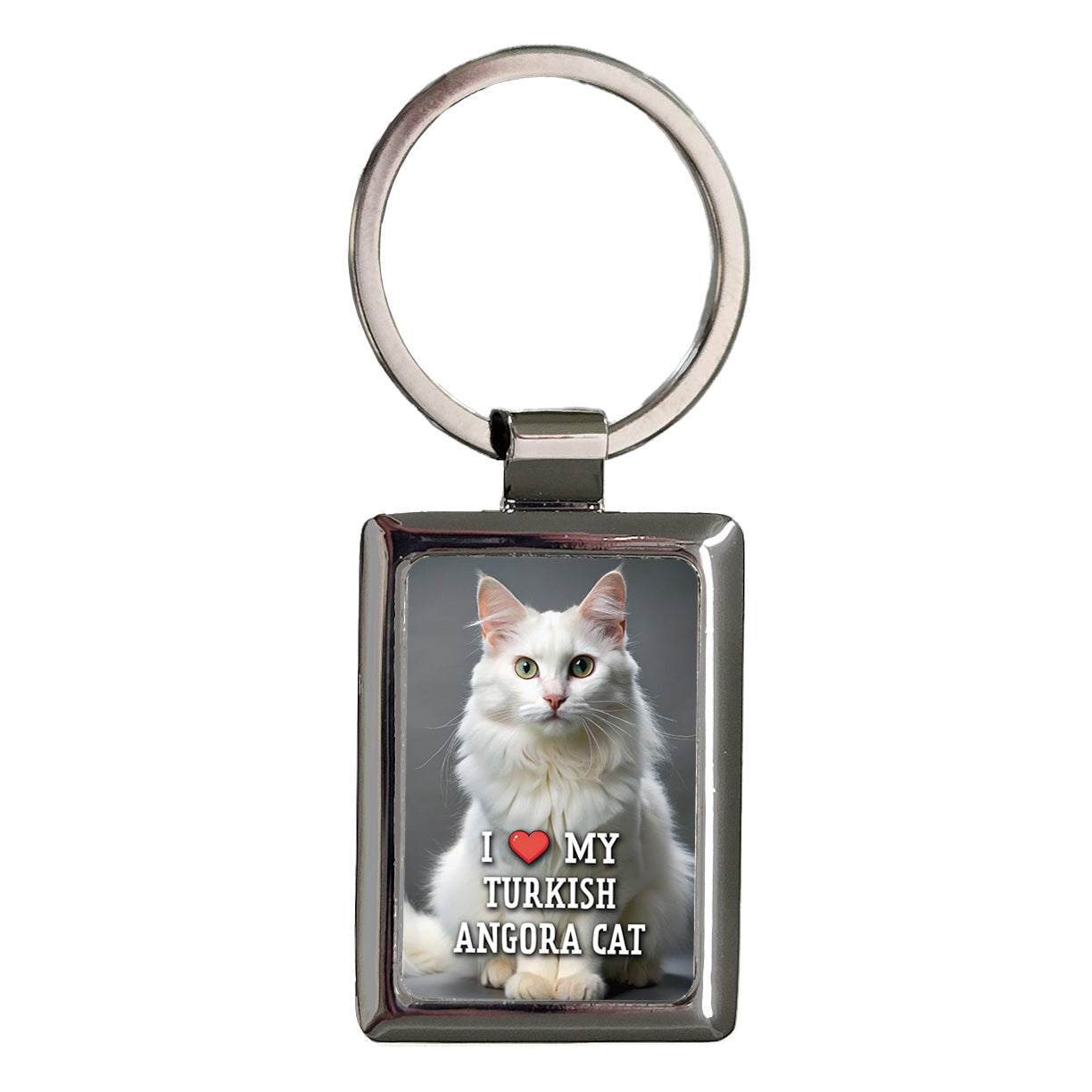 I Love My Turkish Angora Cat Heart Rectangle Metal Keychain