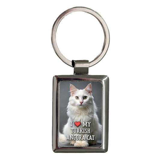 I Love My Turkish Angora Cat Heart Rectangle Metal Keychain