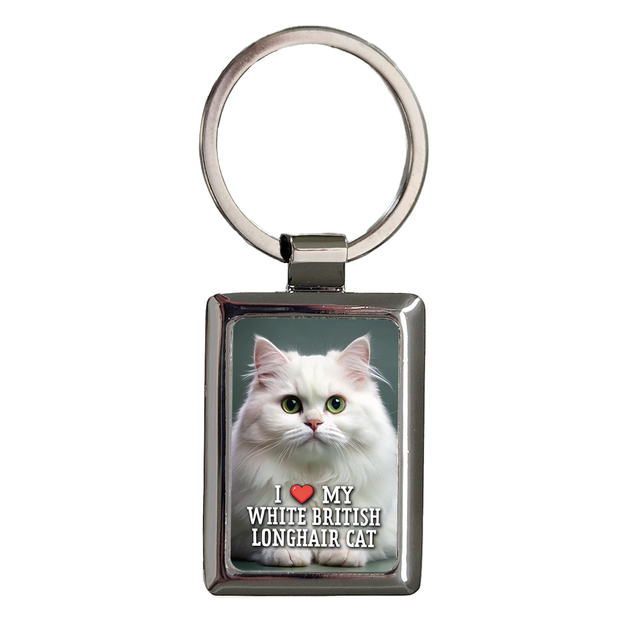 I Love My White British Longhair Cat Heart Rectangle Metal Keychain
