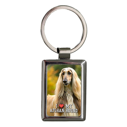 I Love My Afghan Hound Dog Heart Rectangle Metal Keychain