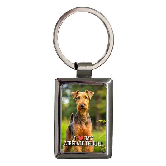 I Love My Airedale Terrier Dog Heart Rectangle Metal Keychain