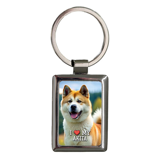 I Love My Akita Dog Heart Rectangle Metal Keychain