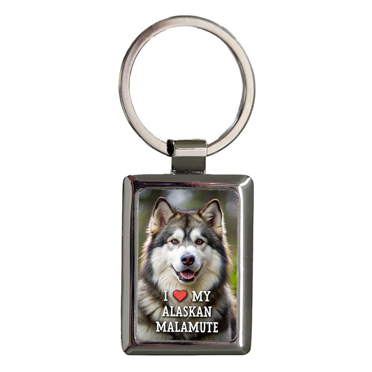 I Love My Alaskan Malamute Dog Heart Rectangle Metal Keychain
