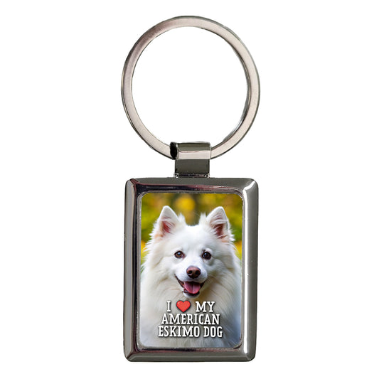 I Love My American Eskimo Dog Heart Rectangle Metal Keychain