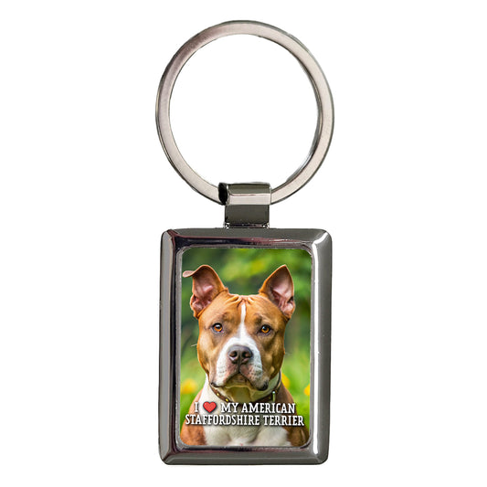 I Love My American Staffordshire Terrier Dog Heart Rectangle Metal Keychain