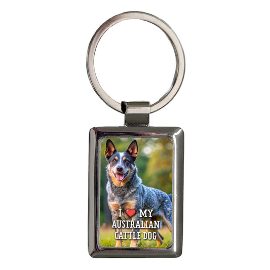 I Love My Australian Cattle Dog Heart Rectangle Metal Keychain