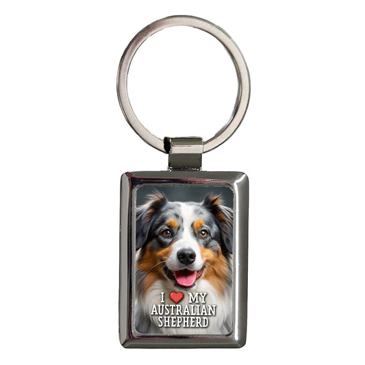 I Love My Australian Shepherd Dog Heart Rectangle Metal Keychain