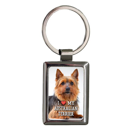 I Love My Australian Terrier Dog Heart Rectangle Metal Keychain