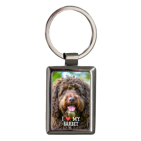 I Love My Barbet Dog Heart Rectangle Metal Keychain
