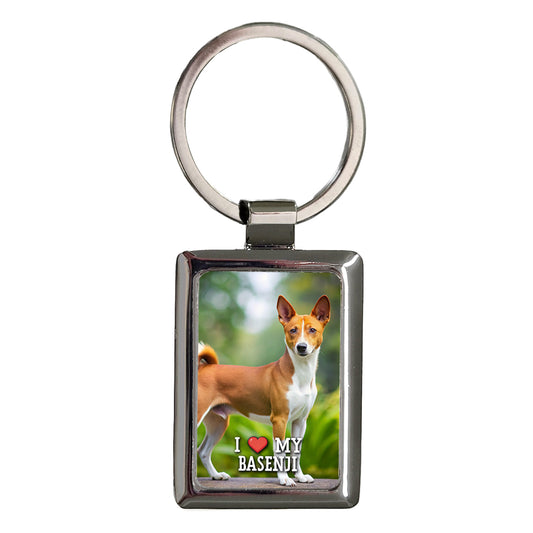 I Love My Basenji Dog Heart Rectangle Metal Keychain