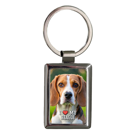 I Love My Beagle Dog Heart Rectangle Metal Keychain