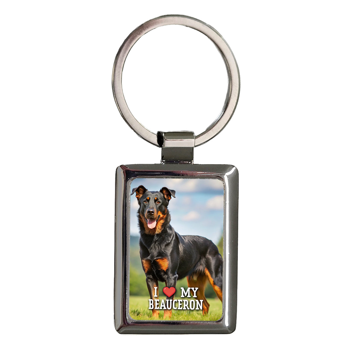 I Love My Beauceron Dog Heart Rectangle Metal Keychain