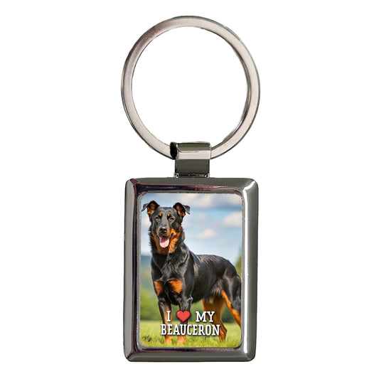 I Love My Beauceron Dog Heart Rectangle Metal Keychain