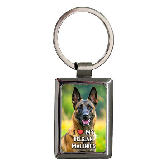 I Love My Belgian Malinois Dog Heart Rectangle Metal Keychain
