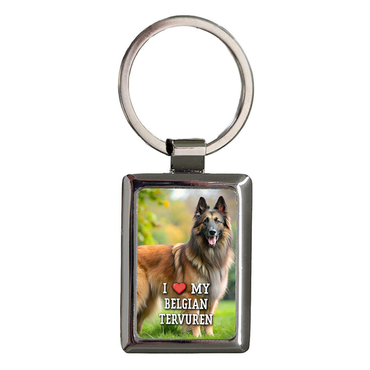 I Love My Belgian Tervuren Dog Heart Rectangle Metal Keychain