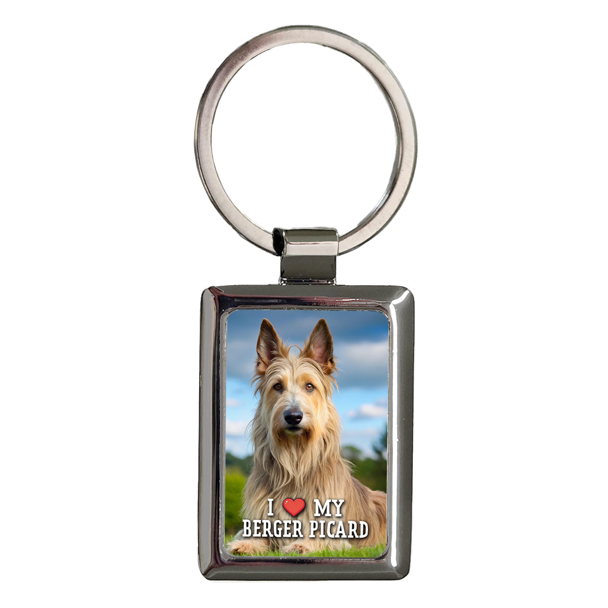 I Love My Berger Picard Dog Heart Rectangle Metal Keychain