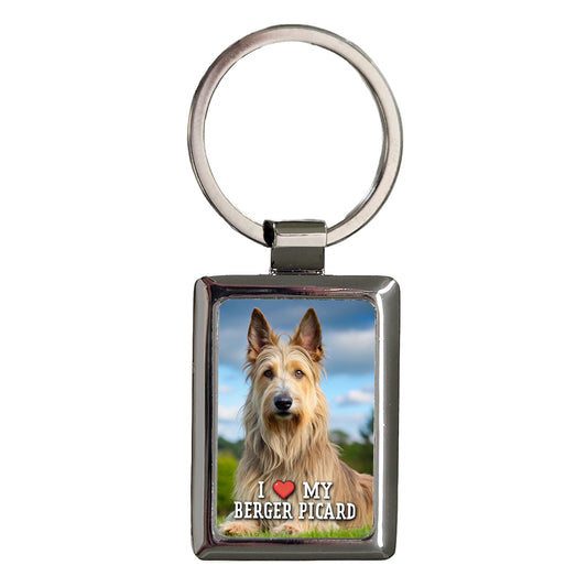 I Love My Berger Picard Dog Heart Rectangle Metal Keychain