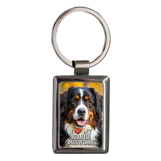 I Love My Bernese Mountain Dog Heart Rectangle Metal Keychain