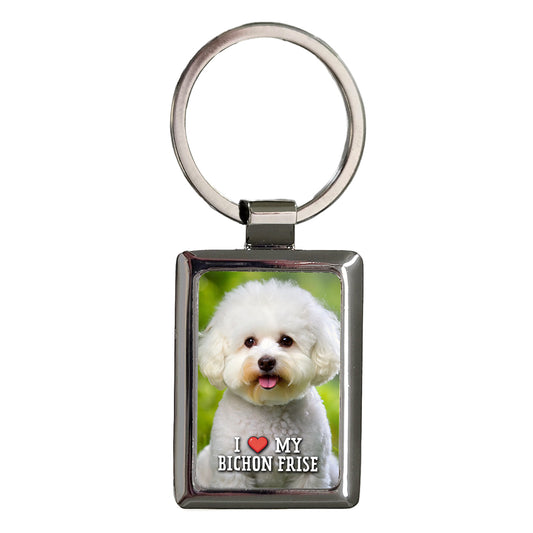 I Love My Bichon Frise Dog Heart Rectangle Metal Keychain