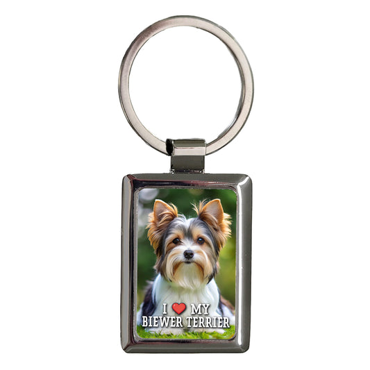 I Love My Biewer Terrier Dog Heart Rectangle Metal Keychain