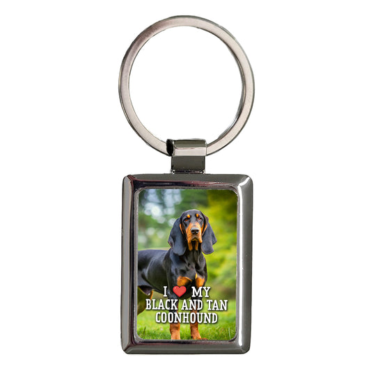 I Love My Black And Tan Coonhound Dog Heart Rectangle Metal Keychain