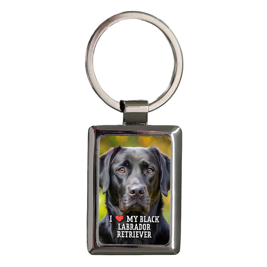 I Love My Black Labrador Retriever Dog Heart Rectangle Metal Keychain