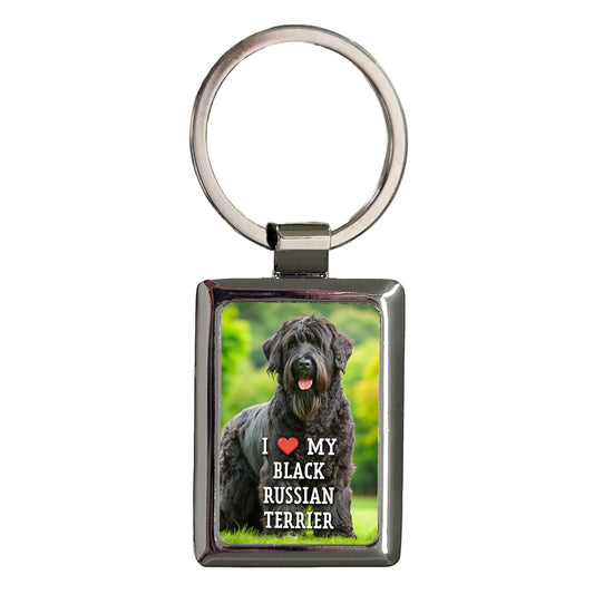 I Love My Black Russian Terrier Dog Heart Rectangle Metal Keychain