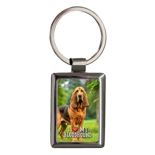 I Love My Bloodhound Dog Heart Rectangle Metal Keychain