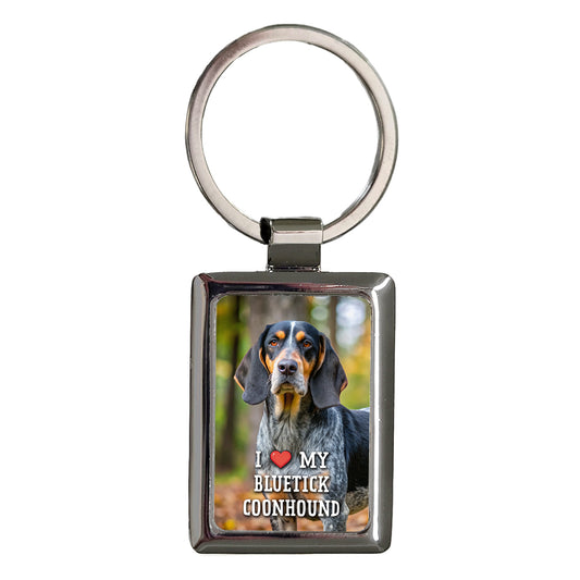 I Love My Bluetick Coonhound Dog Heart Rectangle Metal Keychain
