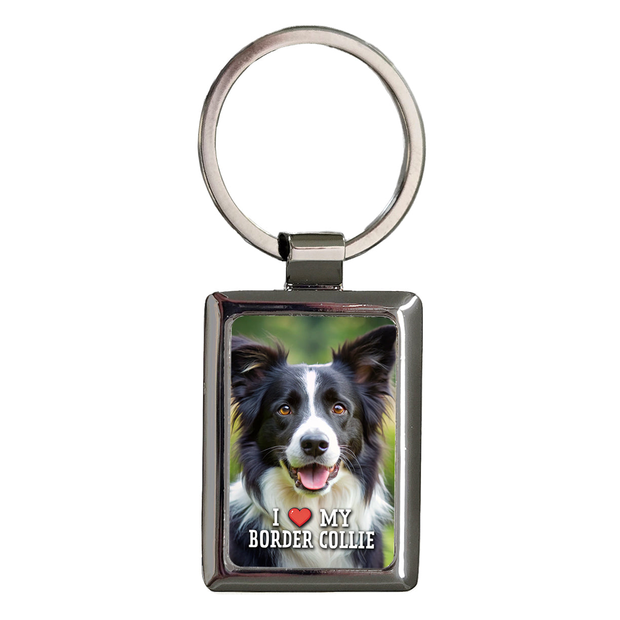 I Love My Border Collie Dog Heart Rectangle Metal Keychain