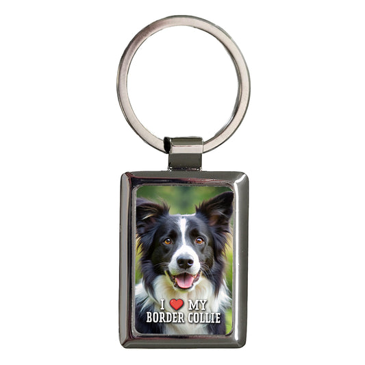 I Love My Border Collie Dog Heart Rectangle Metal Keychain