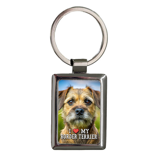 I Love My Border Terrier Dog Heart Rectangle Metal Keychain