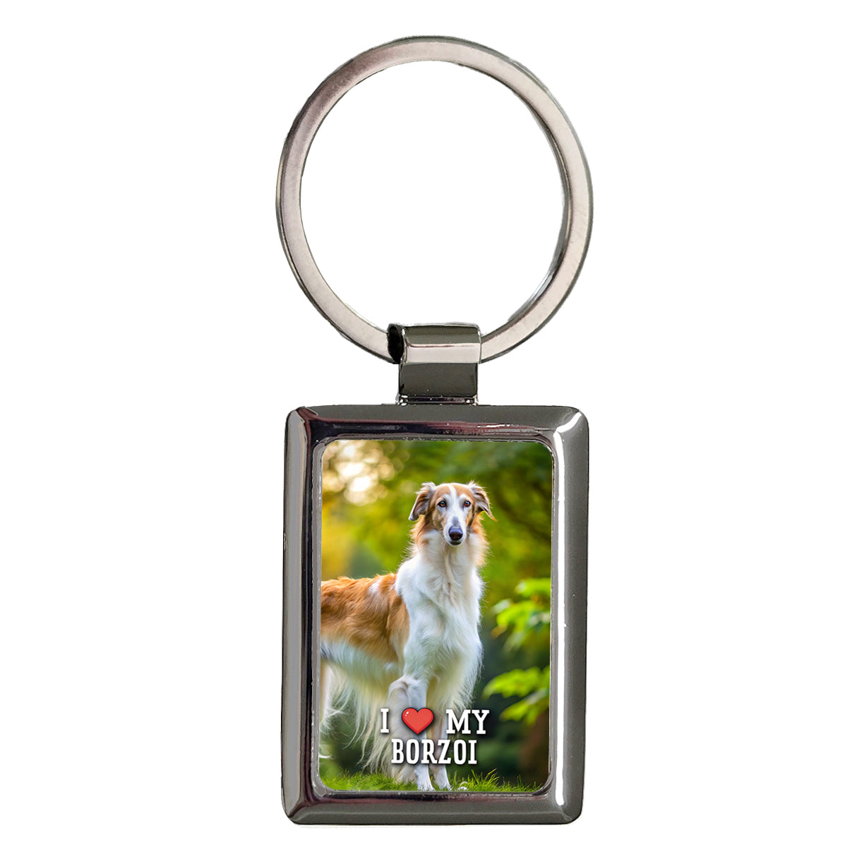 I Love My Borzoi Dog Heart Rectangle Metal Keychain