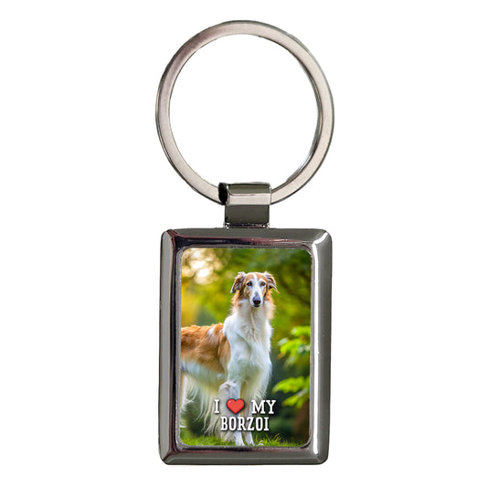 I Love My Borzoi Dog Heart Rectangle Metal Keychain