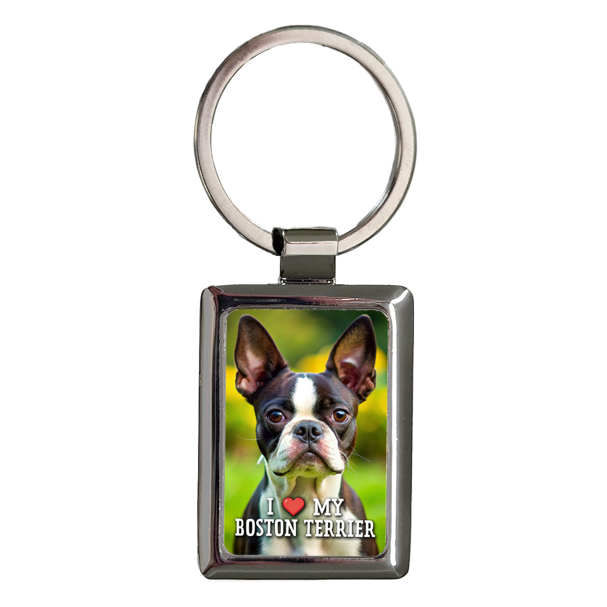 I Love My Boston Terrier Dog Heart Rectangle Metal Keychain