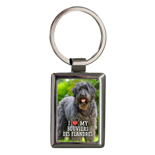 I Love My Bouviers Des Flandres Dog Heart Rectangle Metal Keychain