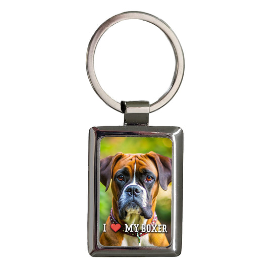 I Love My Boxer Dog Heart Rectangle Metal Keychain