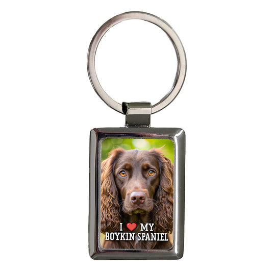 I Love My Boykin Spaniel Dog Heart Rectangle Metal Keychain