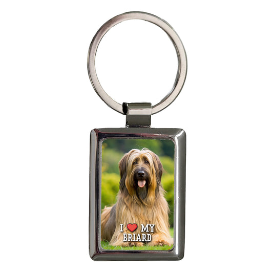 I Love My Briard Dog Heart Rectangle Metal Keychain