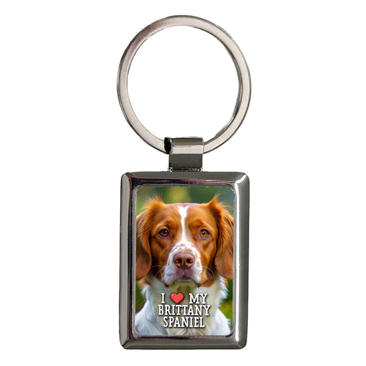 I Love My Brittany Spaniel Dog Heart Rectangle Metal Keychain