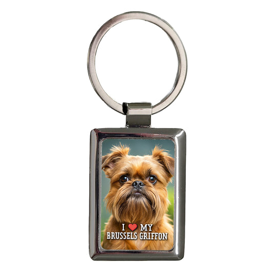 I Love My Brussels Griffon Dog Heart Rectangle Metal Keychain