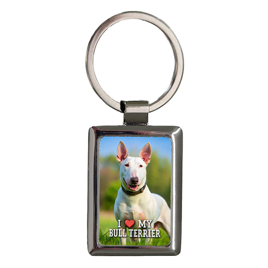 I Love My Bull Terrier Dog Heart Rectangle Metal Keychain