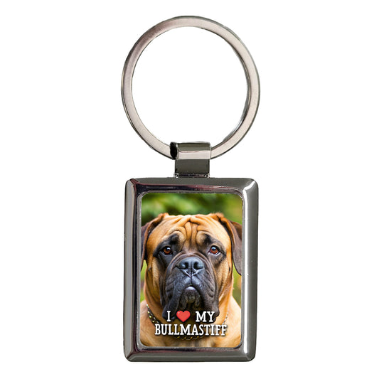 I Love My Bullmastiff Dog Heart Rectangle Metal Keychain