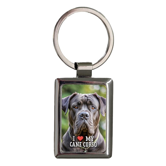 I Love My Cane Corso Dog Heart Rectangle Metal Keychain