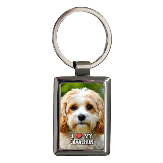 I Love My Cavachon Dog Heart Rectangle Metal Keychain